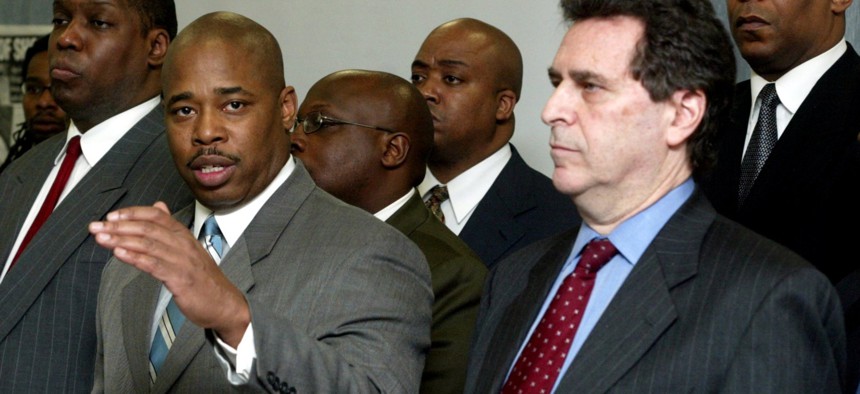 Eric Adams, left, of 100 Blacks in Law Enforcement in March 2004.