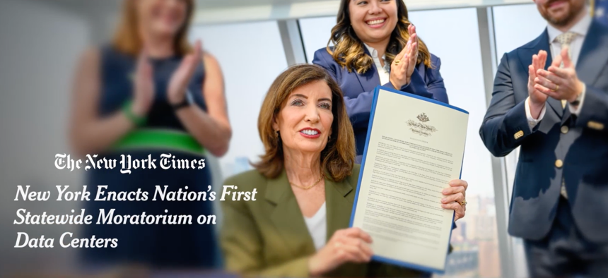 A new ad for the governor’s reelection campaign focuses on her one-year data center moratorium.