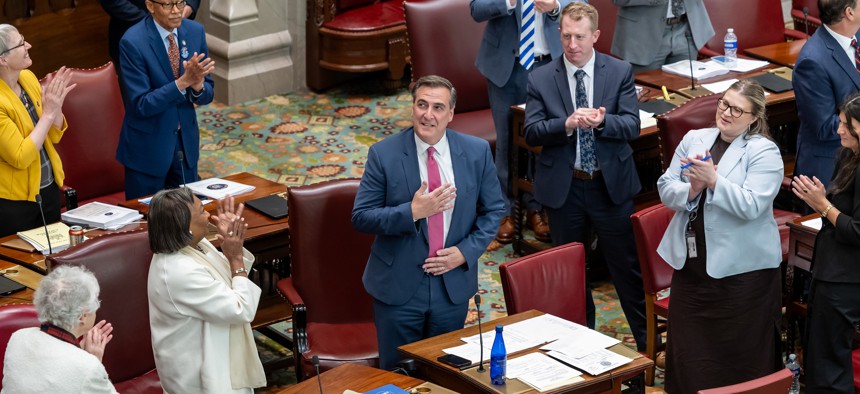 Former state Sen. Michael Gianaris received a standing ovation near the end of the 2026 legislative session.