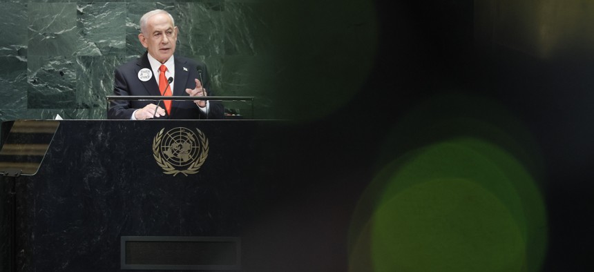Israeli Prime Minister Benjamin Netanyahu speaks at the U.N. General Assembly on Sept. 26, 2025.