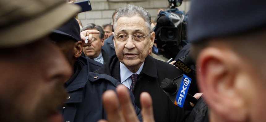 Former Assembly Speaker Sheldon Silver after being sentenced to 12 years in prison in 2016. That conviction was overturned the following year, and he was sentenced again in 2018.