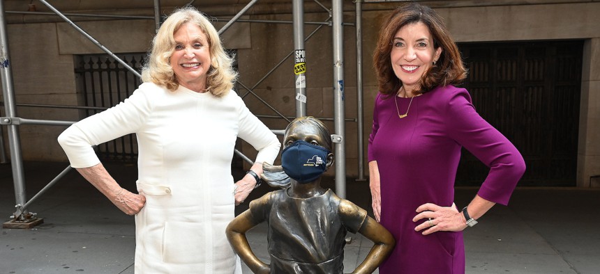 Then-Rep. Carolyn Maloney with Gov. Kathy Hochul in August 2021.