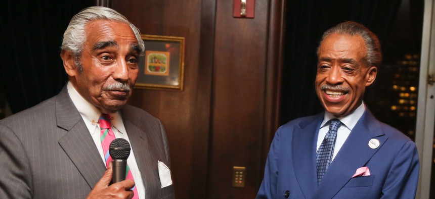 The late Rep. Charles Rangel and the Rev. Al Sharpton at Sharpton’s birthday party in 2013.