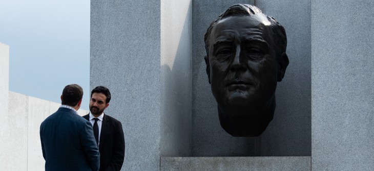 New York City Mayor Zohran Mamdani and PBS journalist Alexander Heffner at Franklin D. Roosevelt Four Freedoms Park on Roosevelt Island.
