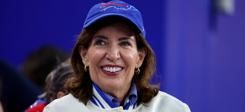 $33 million in the bank heading into the last full month of the election cycle? All smiles for Gov. Kathy Hochul.