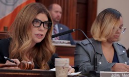New York City Council Speaker and Council Member Carmen De La Rosa question representatives of leading AI companies at a council hearing on Oct. 5, 2026.
