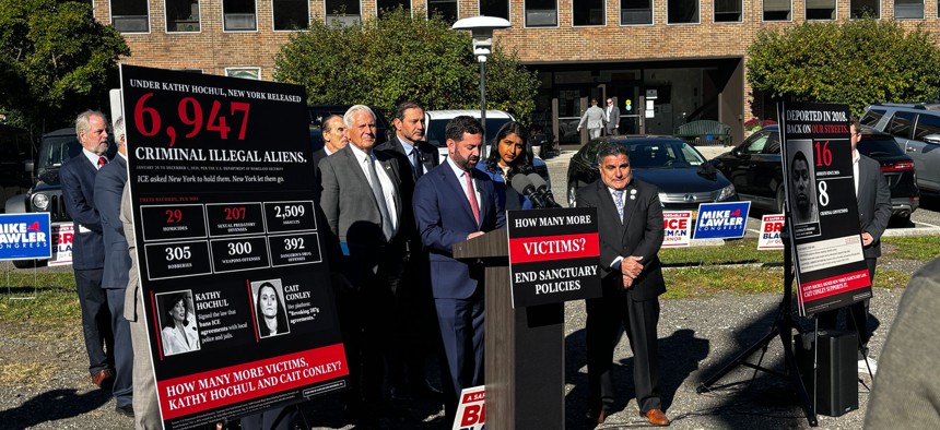 Republican gubernatorial candidate Bruce Blakeman and Rep. Mike Lawler joined forces for a press conference on Tuesday.