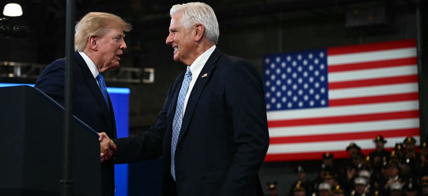 President Donald Trump rallied with Nassau County Executive Bruce Blakeman on Long Island in August.