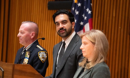 New York City Mayor Zohran Mamdani and New York City Police Commissioner Jessica Tisch announcing crime statistics in October 2026.