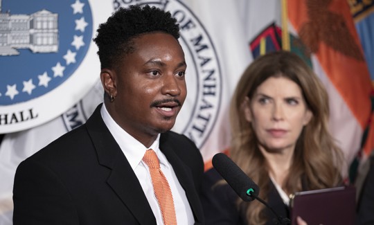New York City Council Member Chi Ossé, sponsor of the CURB Act, and Speaker Julie Menin at an unrelated press conference earlier this month.