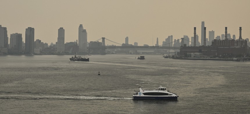 A New York City ferry crosses the East River on Aug. 5, 2025.