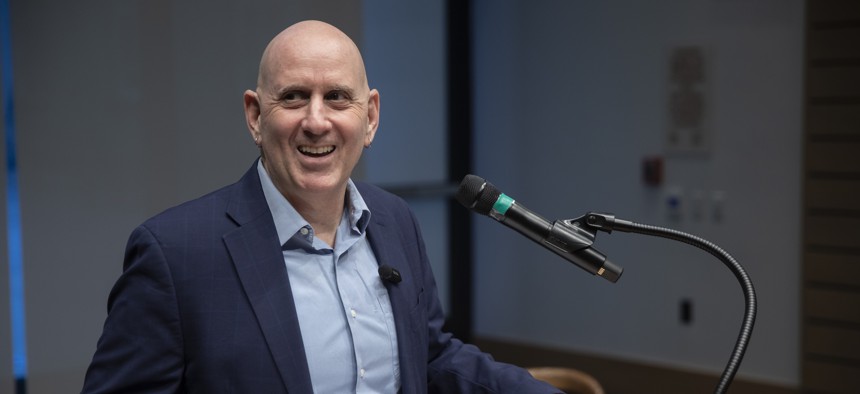 New York City Council Member Harvey Epstein speaks at a housing summit on Oct. 20, 2026.