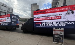 Strong and Safe New York, an independent expenditure committee supporting Nassau County Executive Bruce Blakeman for governor, recently paid for anti-Gov. Kathy Hochul moving trucks to park outside the Capitol.