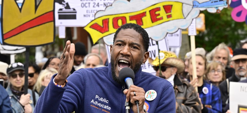 New York City Public Advocate Jumaane Williams speaks at the "No Kings: Vote Early" Event on October 17, 2026.