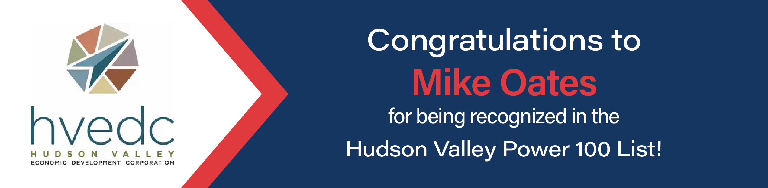 hvedc, or Hudson Valley Economic Development Corporation — Congratulations to Mike Oates for being recognized in the Hudson Valley Power 100 List!